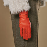 Ivy (orange) – Gants en cuir de mouton doublés de laine/cachemire et fonction tactile