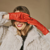 Ivy (orange) – Gants en cuir de mouton doublés de laine/cachemire et fonction tactile