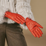 Ivy (orange) – Gants en cuir de mouton doublés de laine/cachemire et fonction tactile