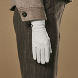 Ivy (blanc) – Gants en cuir de mouton doublés de laine/cachemire et fonction tactile