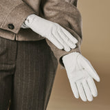 Ivy (blanc) – Gants en cuir de mouton doublés de laine/cachemire et fonction tactile