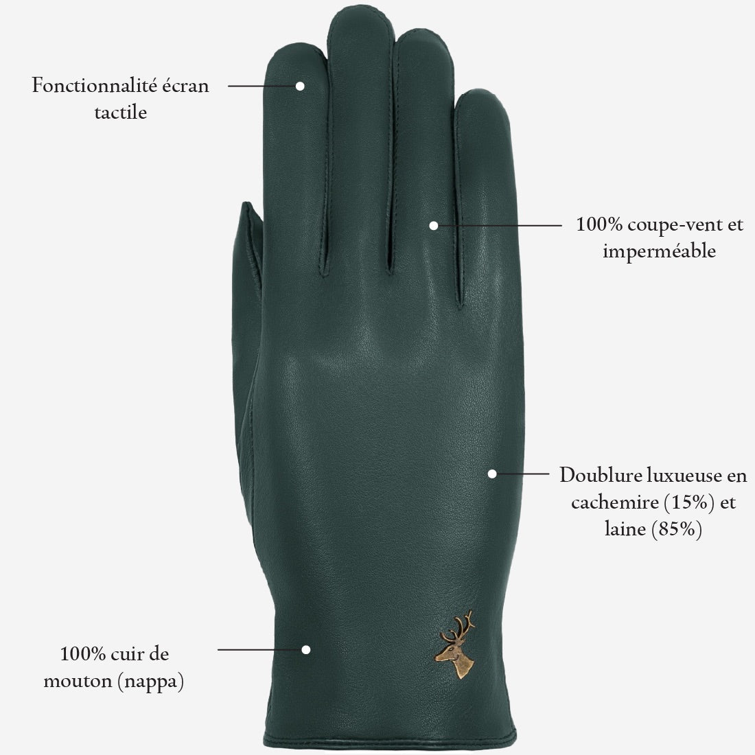 Ivy (vert foncé) - Gants en peau de mouton avec doublure en laine/cachemire & fonction écran tactile - Schwartz & von Halen FR - Gants en Cuir - 14