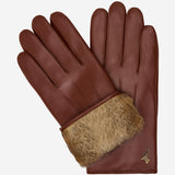 Jasmine (marron) - Gants pour femmes en cuir d'agneau doublés de fourrure de lapin luxueuse et fonction tactile.