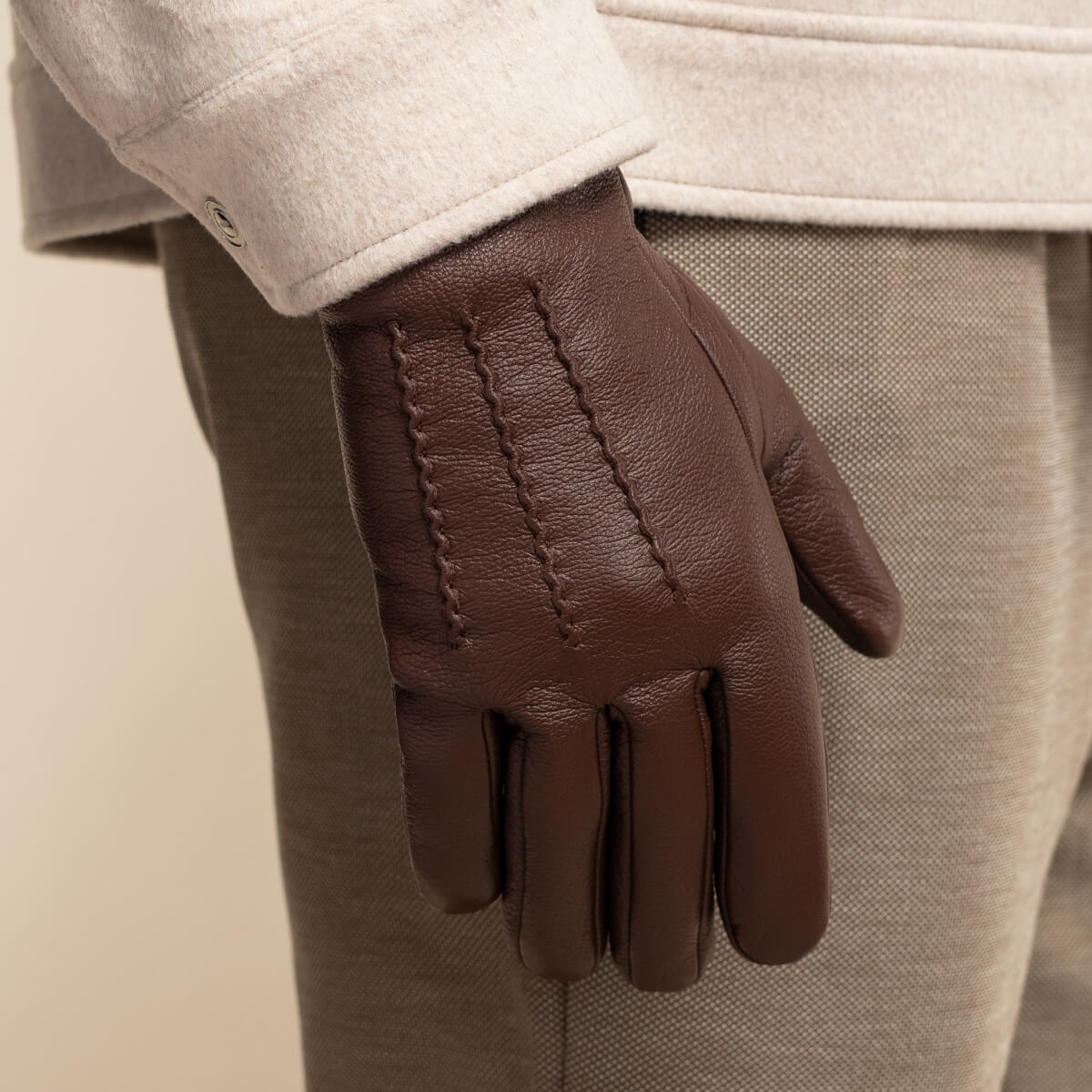Jaxon (marron)  - Gants en peau de chèvre avec luxueuse doublure en fausse fourrure & fonction écran tactile  - Schwartz & von Halen FR - Gants en Cuir - 7