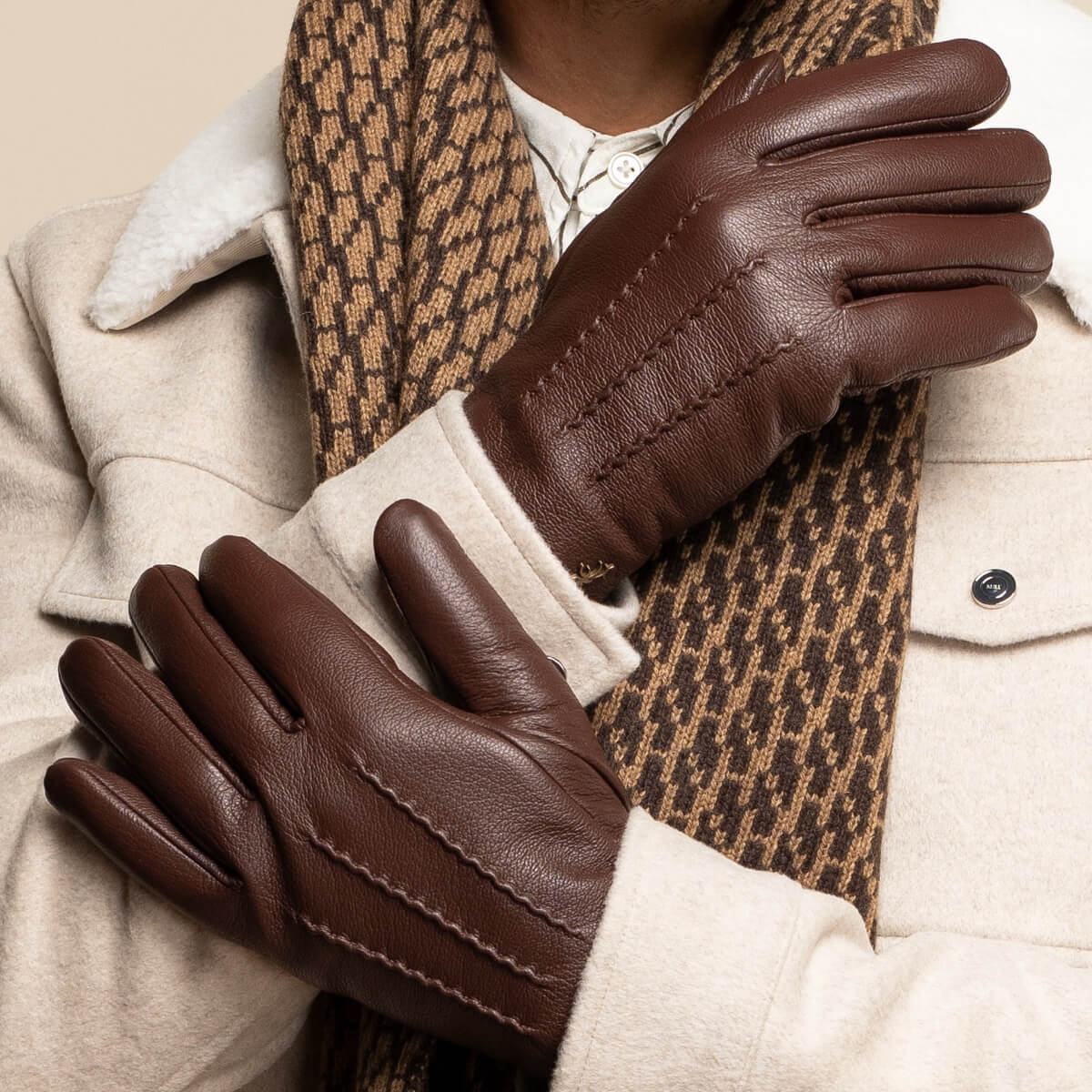 Jaxon (marron)  - Gants en peau de chèvre avec luxueuse doublure en fausse fourrure & fonction écran tactile  - Schwartz & von Halen FR - Gants en Cuir - 13