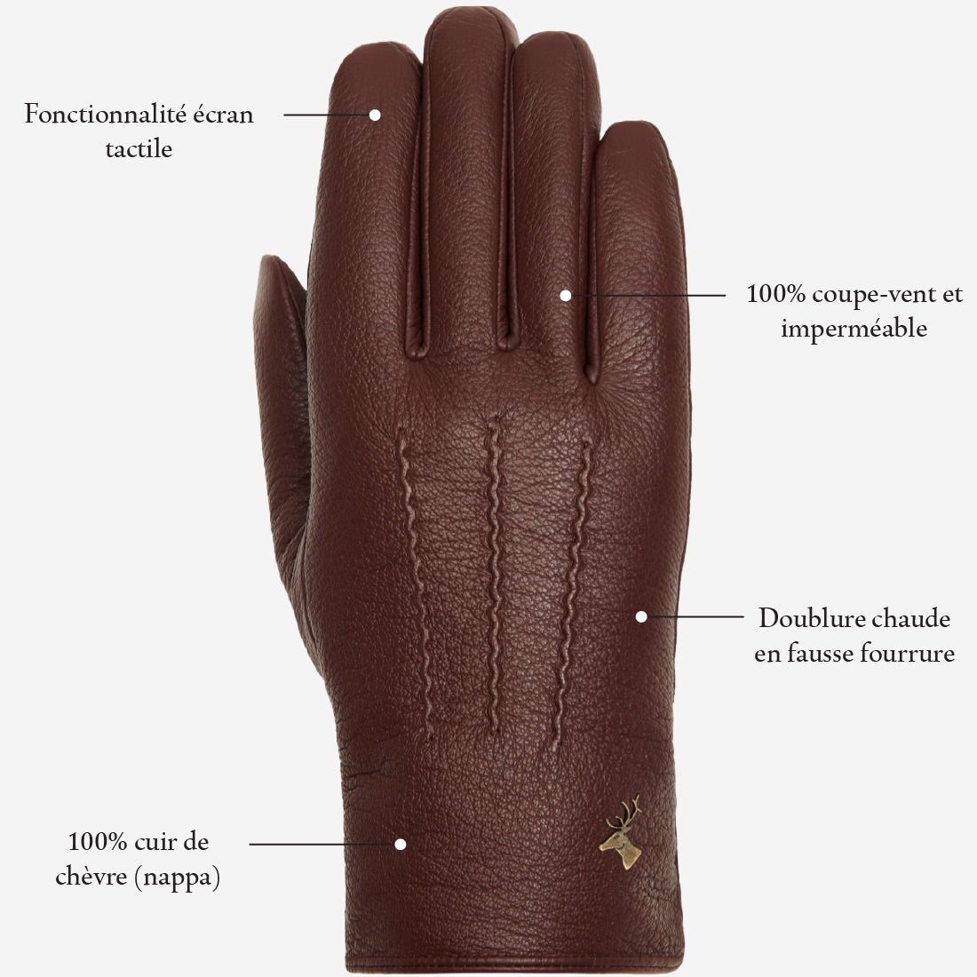 Jaxon (marron)  - Gants en peau de chèvre avec luxueuse doublure en fausse fourrure & fonction écran tactile  - Schwartz & von Halen FR - Gants en Cuir - 14