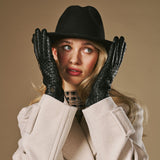 Josephine (noir) – Gants à motif tressé doublés de laine et fonction tactile