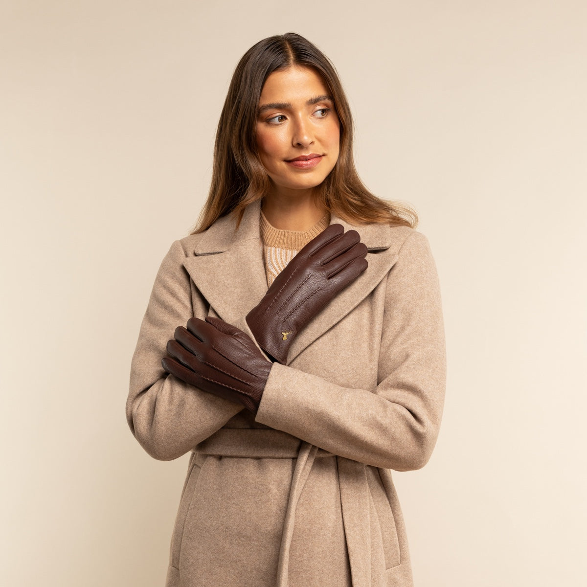 Julia (marron) - Gants en peau de chèvre avec luxueuse doublure en fausse fourrure & fonction écran tactile - Schwartz & von Halen FR - Gants en Cuir - 5