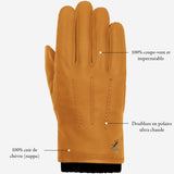 William (jaune) - Gants en cuir de chèvre, doublure polaire chaude et bouton pression