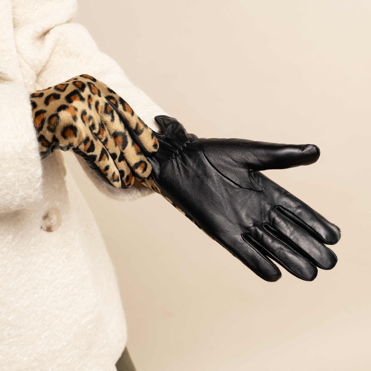 Léopard - Gants en cuir de mouton avec doublure polaire chaude et fonction écran tactile - Schwartz & von Halen FR - Gants en Cuir - 12