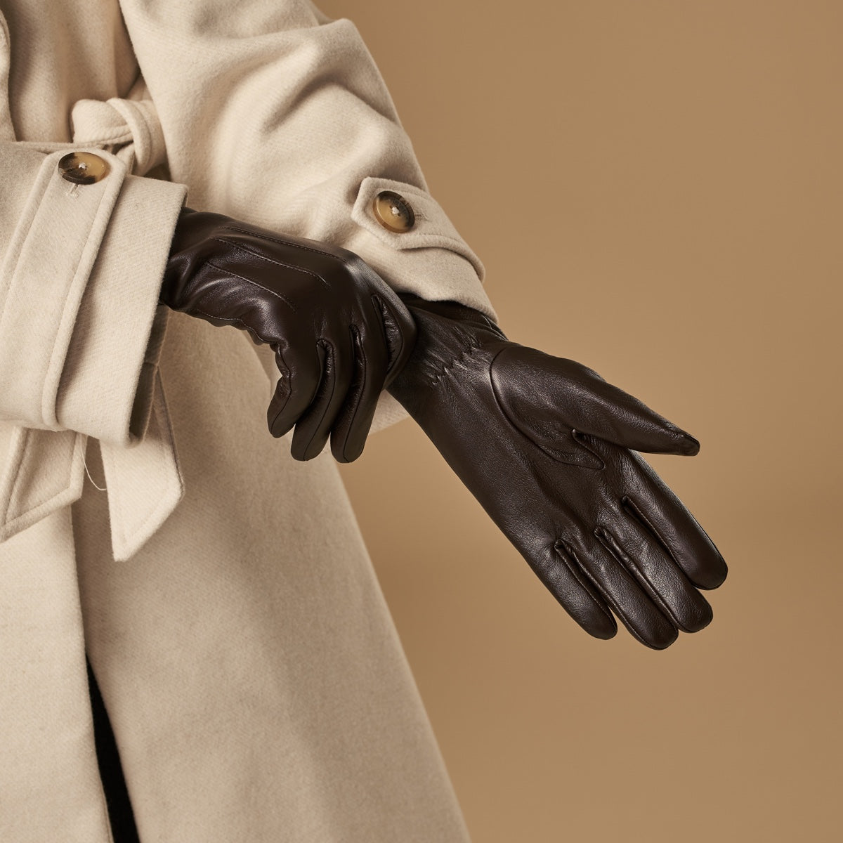 Lily (marron foncé) - Gants en peau de mouton avec doublure chaude en polaire & fonction écran tactile - Schwartz & von Halen FR - Gants en Cuir - 7