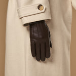 Lily (marron foncé) - Gants en peau de mouton avec doublure chaude en polaire & fonction écran tactile - Schwartz & von Halen FR - Gants en Cuir - 9