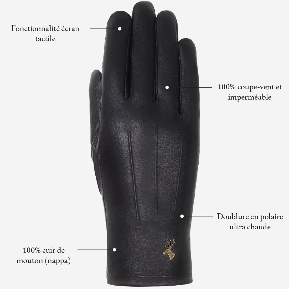 Lily (noir) - Gants en peau de mouton avec doublure chaude en polaire & fonction écran tactile - Schwartz & von Halen FR - Gants en Cuir - 9