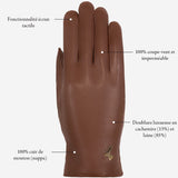Ivy (cognac) - Gants tactiles en cuir de mouton et doublure en laine/cachemire - Schwartz & von Halen FR - Gants en Cuir - 10