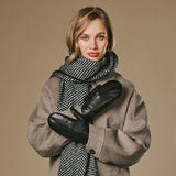 Megan (noir) - Moufles en cuir d'agneau pour femmes doublées de fourrure de lapin et fonction tactile