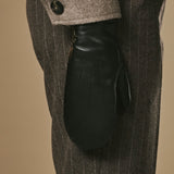 Megan (noir) - Moufles en cuir d'agneau pour femmes doublées de fourrure de lapin et fonction tactile