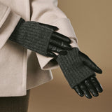 Riley (noir) - Gants tactiles en cuir de mouton avec manchette en tricot