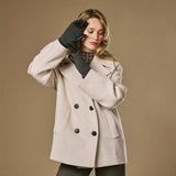 Riley (noir) - Gants tactiles en cuir de mouton avec manchette en tricot