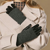 Riley (noir) - Gants tactiles en cuir de mouton avec manchette en tricot