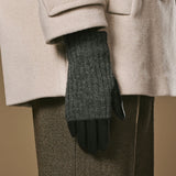 Riley (noir) - Gants tactiles en cuir de mouton avec manchette en tricot