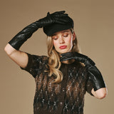 Rosemary (noir) - Gants extra longs en cuir d'agneau doublés de soie et fonction tactile