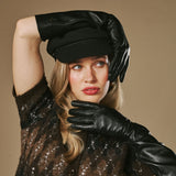 Rosemary (noir) - Gants extra longs en cuir d'agneau doublés de soie et fonction tactile