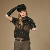 Rosemary (noir) - Gants extra longs en cuir d'agneau doublés de soie et fonction tactile