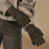 Roxanne (marron) - Gants patchwork en peau de mouton pour femmes doublés de fourrure de mouton chaude