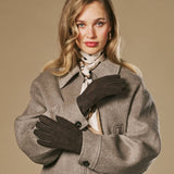 Roxanne (marron) - Gants patchwork en peau de mouton pour femmes doublés de fourrure de mouton chaude