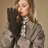 Roxanne (marron) - Gants patchwork en peau de mouton pour femmes doublés de fourrure de mouton chaude