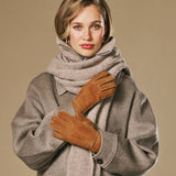 Roxanne (camel) - Gants patchwork en peau de mouton pour femmes doublés de fourrure de mouton chaude