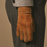 Roxanne (camel) - Gants patchwork en peau de mouton pour femmes doublés de fourrure de mouton chaude