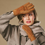 Roxanne (camel) - Gants patchwork en peau de mouton pour femmes doublés de fourrure de mouton chaude