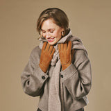 Roxanne (camel) - Gants patchwork en peau de mouton pour femmes doublés de fourrure de mouton chaude