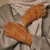 Roxanne (camel) - Gants patchwork en peau de mouton pour femmes doublés de fourrure de mouton chaude