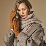 Roxanne (camel) - Gants patchwork en peau de mouton pour femmes doublés de fourrure de mouton chaude