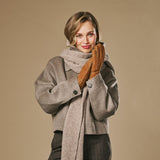 Roxanne (camel) - Gants patchwork en peau de mouton pour femmes doublés de fourrure de mouton chaude