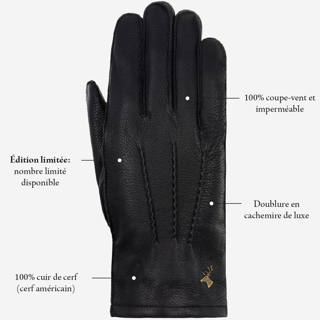 Charles – luxueux gants en cuir de cerf américain avec doublure chaude en cachemire - Schwartz & von Halen FR - Gants en Cuir - 14