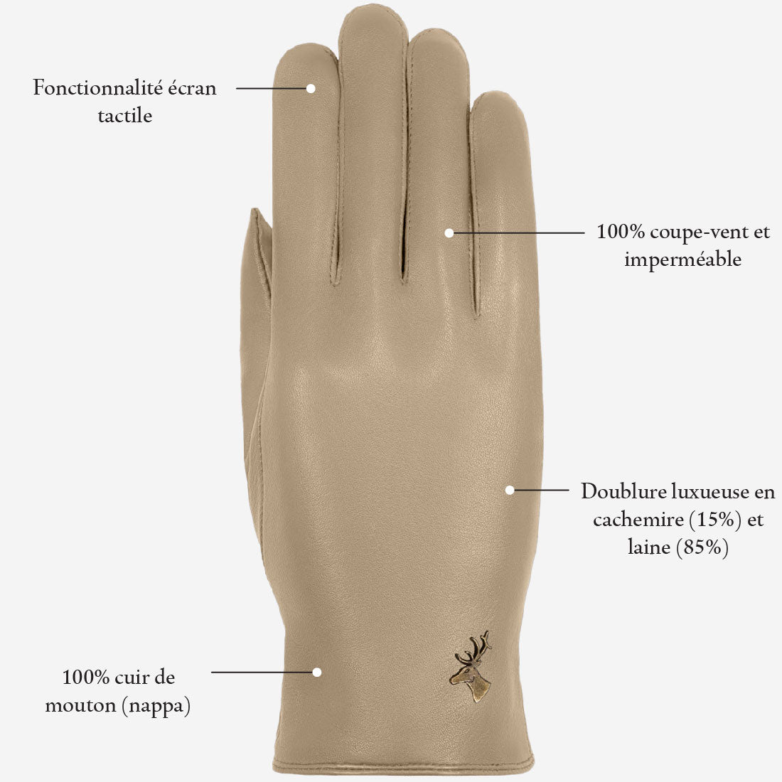 Ivy (beige) - Gants tactiles en cuir de mouton et doublure en laine/cachemire - Schwartz & von Halen FR - Gants en Cuir - 11