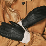 Sienna (noir) – Gants luxueux en cuir de cerf américain doublés en 100 % cachemire