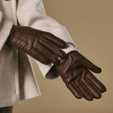 Sienna (marron) – Gants luxueux en cuir de cerf américain doublés en 100 % cachemire