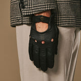 Silvio (noir) - Gants de conduite exclusifs pour hommes en cuir de pécari