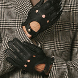 Silvio (noir) - Gants de conduite exclusifs pour hommes en cuir de pécari