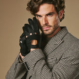 Silvio (noir) - Gants de conduite exclusifs pour hommes en cuir de pécari