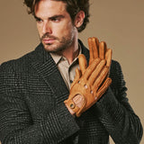 Silvio (cognac) - Gants de conduite exclusifs pour hommes en cuir de pécari