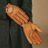 Silvio (cognac) - Gants de conduite exclusifs pour hommes en cuir de pécari