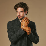 Silvio (cognac) - Gants de conduite exclusifs pour hommes en cuir de pécari