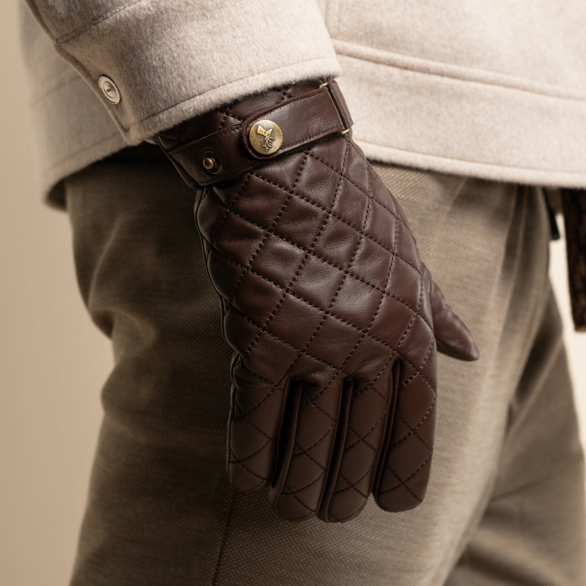 Smith (marron) - Gants en peau de mouton avec bouton-pression & fonction écran tactile - Schwartz & von Halen FR - Gants en Cuir - 8
