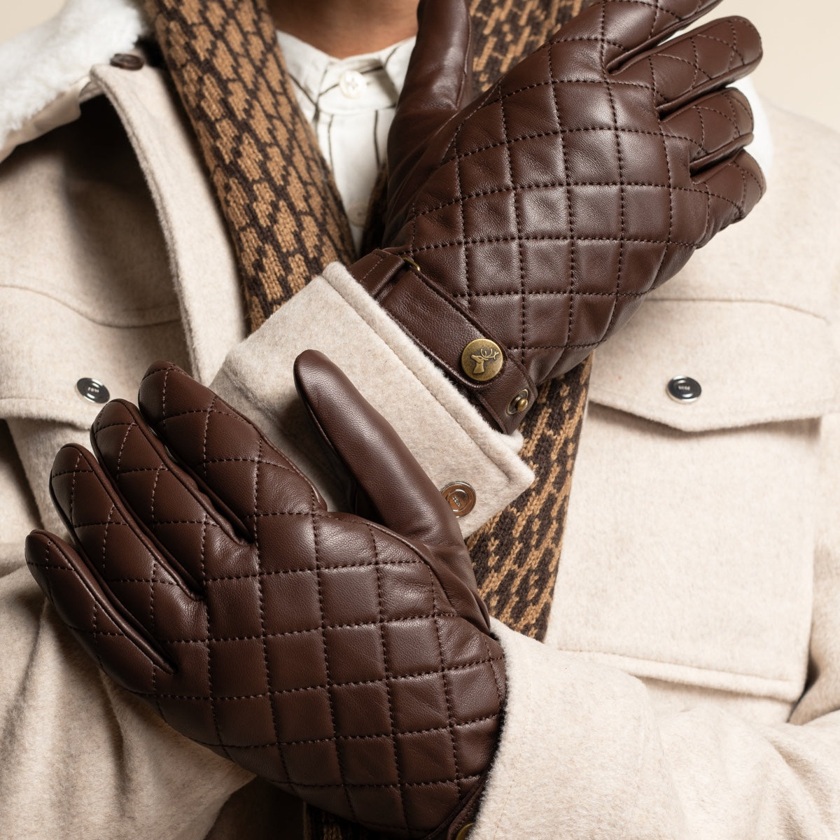 Smith (marron) - Gants en peau de mouton avec bouton-pression & fonction écran tactile - Schwartz & von Halen FR - Gants en Cuir - 12