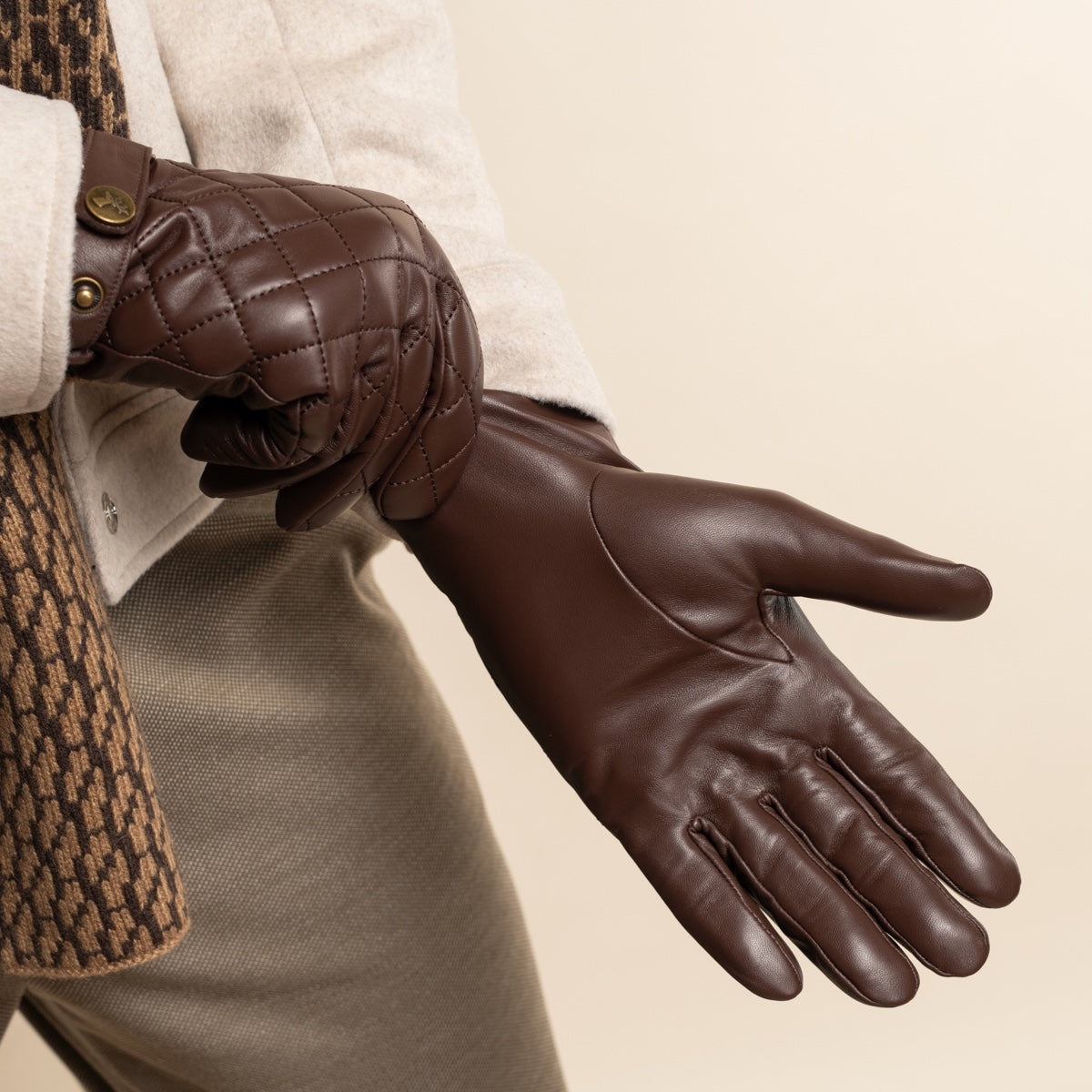 Smith (marron) - Gants en peau de mouton avec bouton-pression & fonction écran tactile - Schwartz & von Halen FR - Gants en Cuir - 15